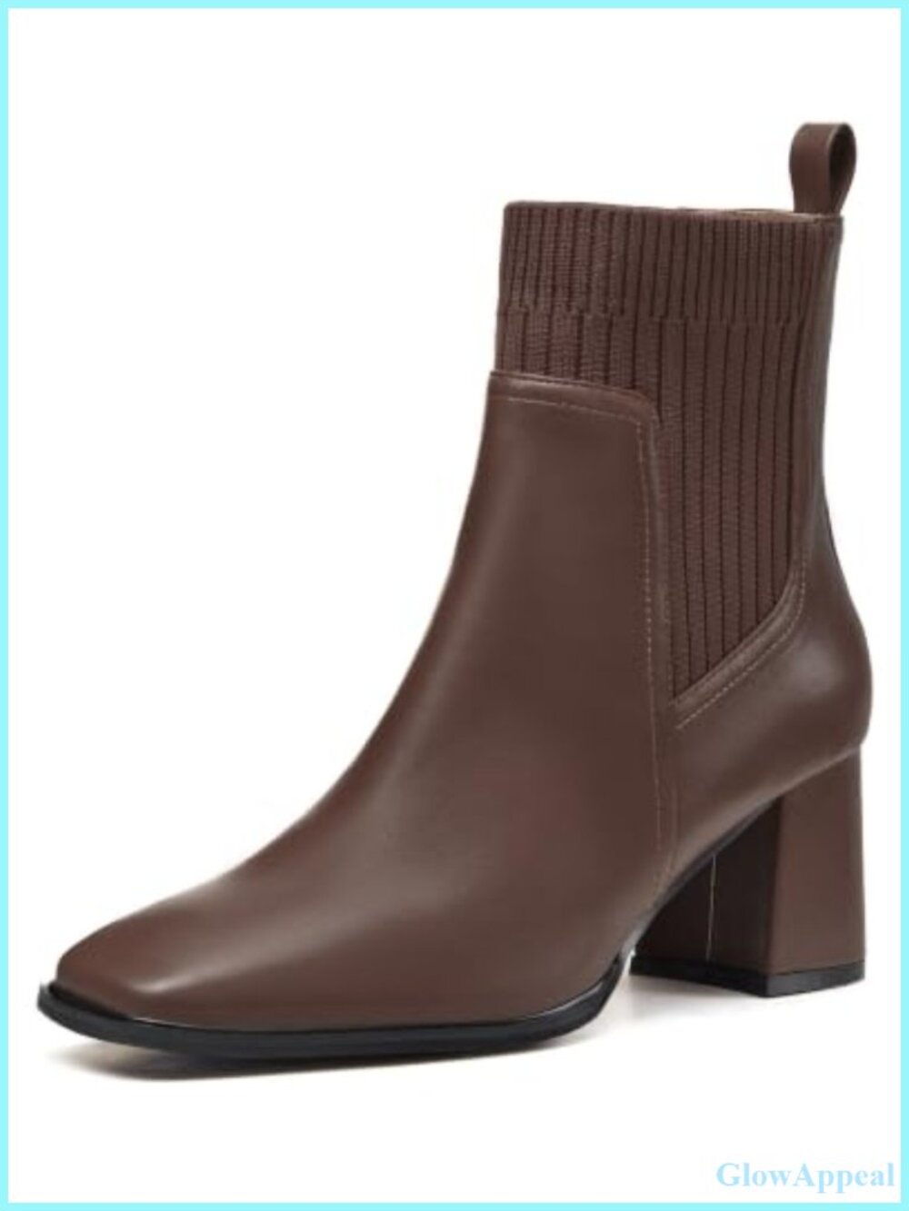 Womens Faux Leather Slip On Ankle Boots Chunky Block Heel Square Toe Booties